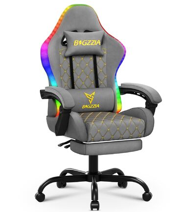 Ігрове крісло Racingreat RGB LED з підсвіткою, підставкою для ніг, сіро-чорного кольору