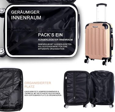 Набір валіз 3er - міцні валізи з ABS-корпусом, TSA-замок, розширюваний об'єм - M, L, XL, захист кутів, 360° колеса, телескопічна ручка, підходить для ручної поклажі & можна складати (персиковий)