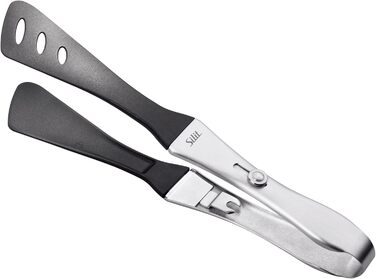 Silit Girato Serving Tongs 31 cm, Stainless Steel, Plastic Head, BBQ Tongs, Small Grill Tongs for Steak, Fish, Vegetables, Locking Mechanism, Space-Saving