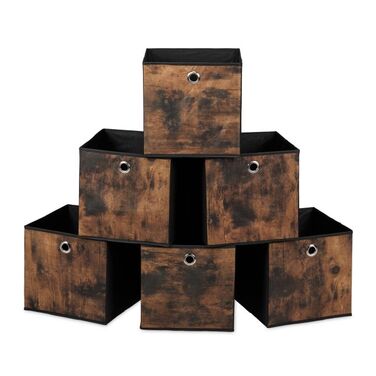 Relaxdays Fabric Storage Boxes with Wood-Look Design, 6-Piece Set