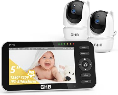 Дитячий відеоняня GHB з камерою, 5-дюймовий IPS-дисплей 720P HD, VOX-модуль, двосторонній зв'язок, нічне бачення, датчик температури (модель 2023A2)