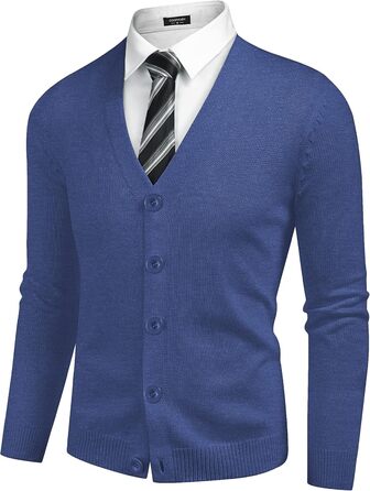 Чоловічий в'язаний кардиган COOFANDY з V-подібним вирізом, повсякденний, легкий, на ґудзиках, синій (M)