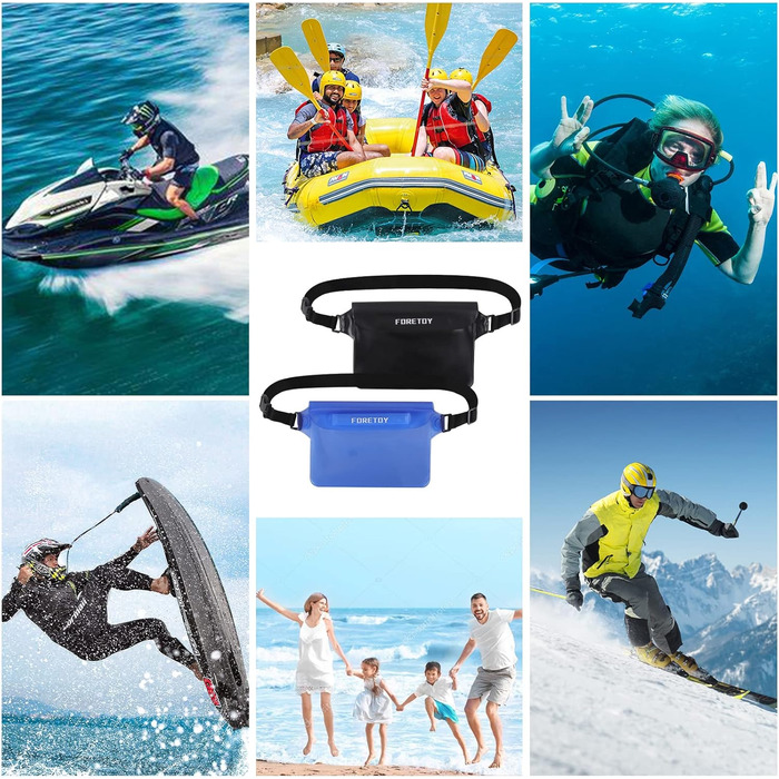 Водонепроникна сумка-чохол на пояс з регульованим ремінцем, IP68, для фото, водного спорту, пляжу, плавання, риболовлі (Чорний + Синій)