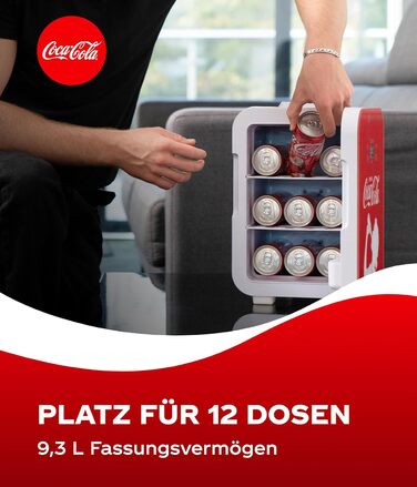 Міні-холодильник Coca-Cola 9.3л з LCD-дисплеєм: Автомобільний та побутовий, тихий та енергоефективний 12V/220V