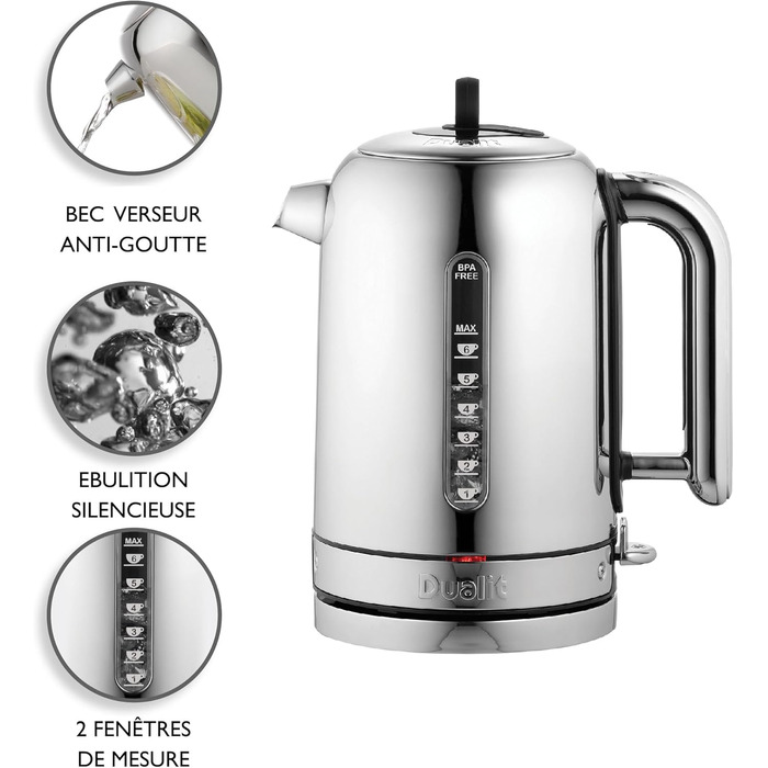 Електричний чайник Dualit Classic з нержавіючої сталі, 1.7л, 3kW, з фільтром для води, чорний