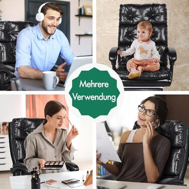 Офісне крісло ALFORDSON з регулюванням нахилу 150°, обертання 360° та підставкою для ніг. PU-шкіра, глянцевий чорний колір Palmer. Підходить для роботи та геймінгу.