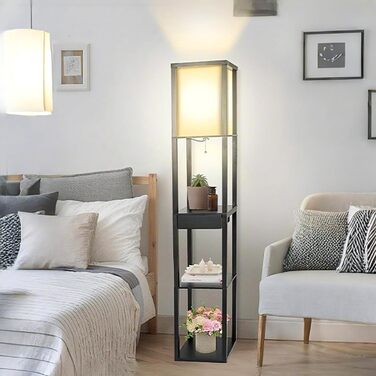 Стельова лампа YU YUSING з полицями, 1.6м, LED, E27, для вітальні, спальні, офісу (білий/чорний з шухлядою)