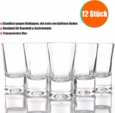 BigDean 12-Piece Shot Glasses Set - 2cl - Robust + High-Quality Glass Shot Glasses - Dishwasher-Safe, Food-Grade - Stable and Tip-Proof