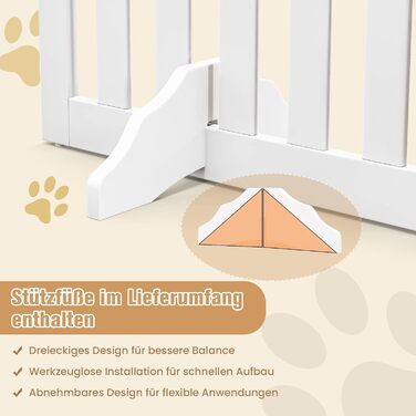 Захисний забір для собак COSTWAY 89 см, дерев'яне огорожа, дитяче ворота, розкладні, гнучкий захист, 4 панелі (білий)