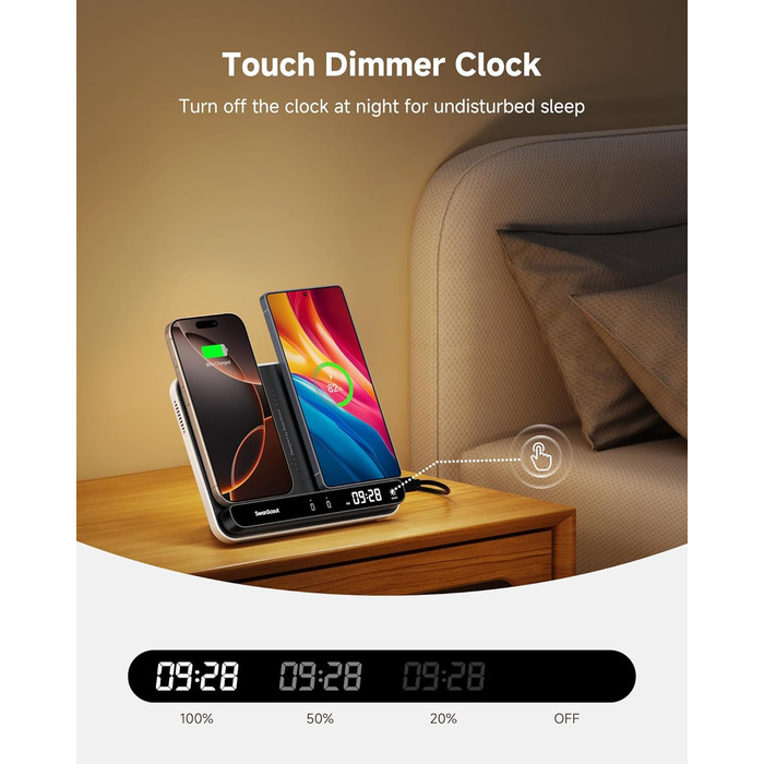 Двопортова індукційна зарядка SwanScout 504 для 2 телефонів (30W) - iPhone, Samsung, AirPods, Galaxy Buds