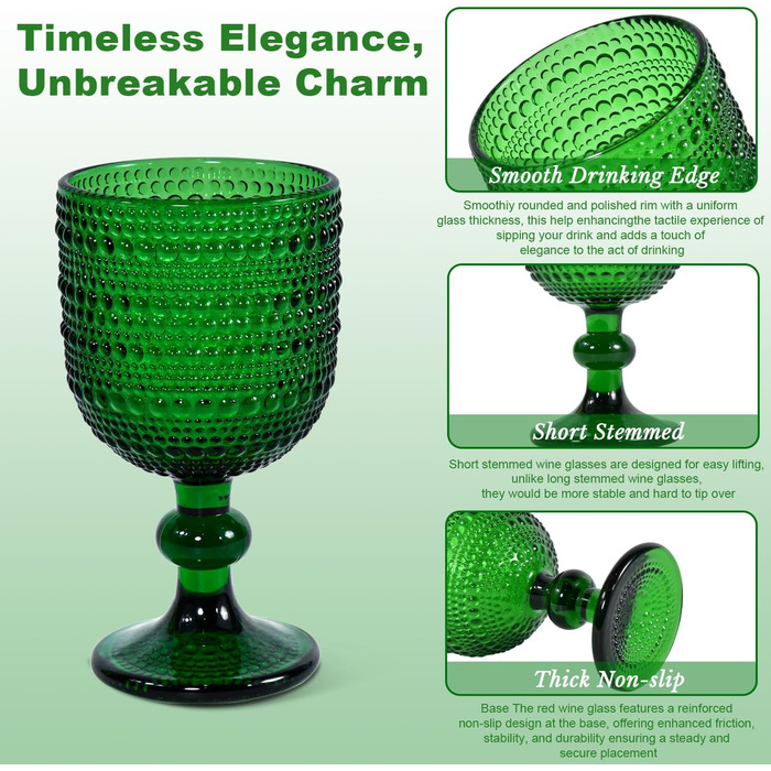 Набір вінтажних келихів для вина, 350 мл, 6 штук, кришталеве скло з тисненням, придатні для миття в посудомийній машині, рожеві