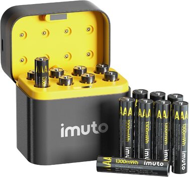 Акумулятори Li-ion AAA 1300mAh Imuto (8 шт.) з зарядним пристроєм, 1.5V, висока ємність, з інтегрованою коробкою для зберігання та зарядки