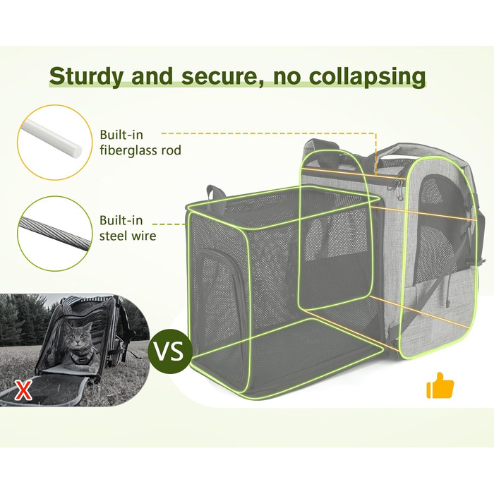 Рюкзак для тварин Pecute з сіткою, розширюваний, для котів та собак, з верхнім віконцем-шторкою, дихаючий, водонепроникний, ідеальний для подорожей, сірий (L)