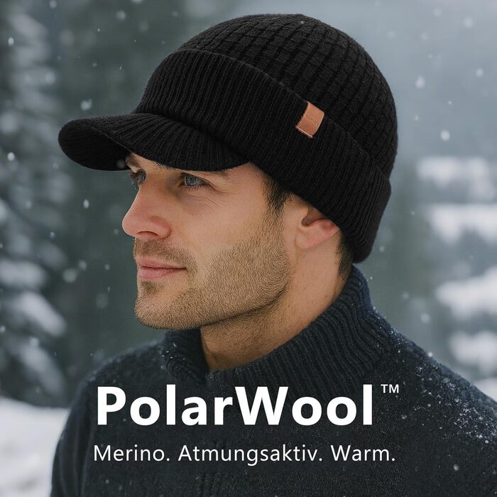 Шапка в'язана з мериносової вовни PolarWool™ TOP-EX, чоловіча/жіноча, з підкладкою з флісу, для зими, біг, катання на лижах, M-XXL, чорна