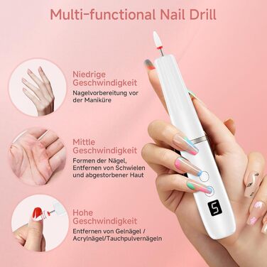 Електрична фрезер для нігтів 12 в 1 - Набір для манікюру з 5 швидкостями, 20000 об/хв, для гелю, акрилу та натуральних нігтів (білий)