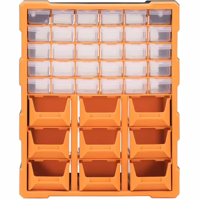 vidaXL Multi-Drawer Organizer with Sorting Boxes, Assortment Boxes, Assortment Case, Assortment Box, Small Parts Storage 52x16x37.5cm (30 + 9 drawers, Orange)