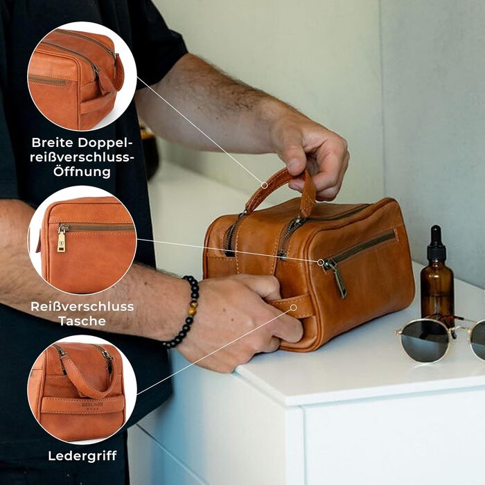 Шкіряна косметичка для подорожей Berliner Bags Vintage Kulturbeutel Tim XL, унісекс несесер для аксесуарів та гігієни, коричневий