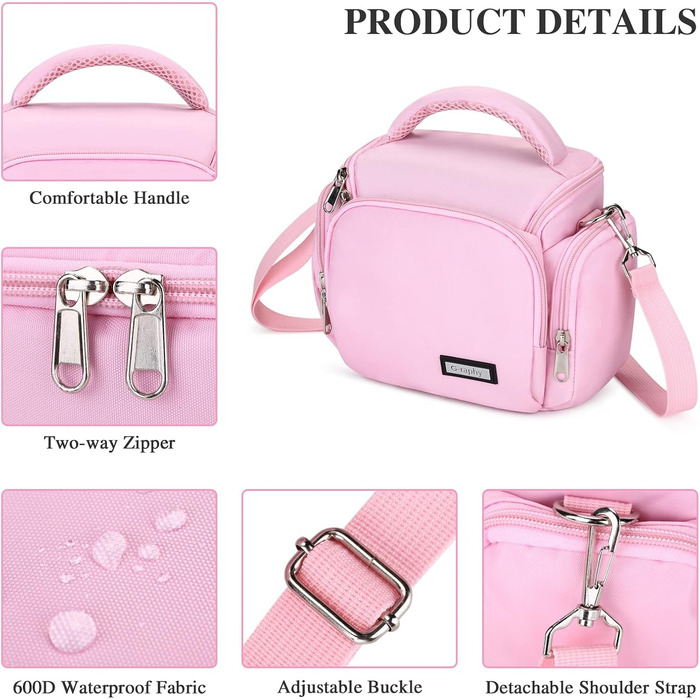 Сумка для камери Baigio: фотосумка для DSLR/SLR камер, об'єктивів та аксесуарів (рожева)