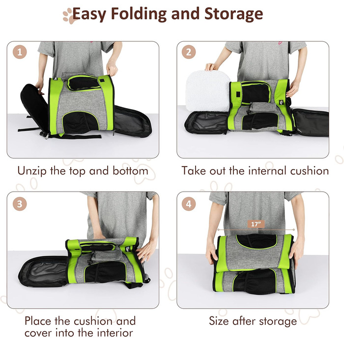 Рюкзак для тварин Kritter Planet з сітчастими вікнами, дихаючий та складаний, для собак та котів, знімний килимок, для походів, їзди на велосипеді, активного відпочинку, 7 кг, зелений