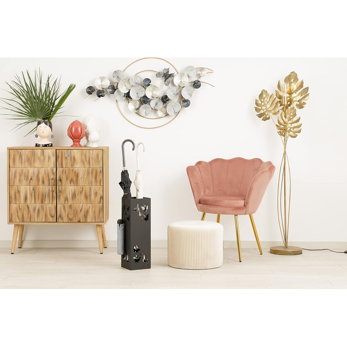 Підставка для парасольки Baroni Home квадратна металева з різьбленням, 2 гачки, знімна миска, чорна, 15,5x15,5x49 см