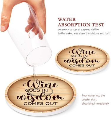 Britimes Drink Coasters, Set of 6, White Marble, Inspiring Love, Absorbent, Round, Ceramic-Stone Mat, with Cork Base and Metal Holder, Gift for Housewarming, Bar, Decor (Retro 8)