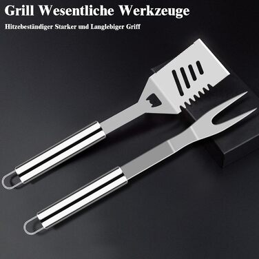 38-Piece BBQ Grill Utensil Set Stainless Steel Grill Accessories for Men Gift Birthday High-Quality Grill Utensil Set Case with Grill Case and Grill Mat for Garden and Camping (Silver)