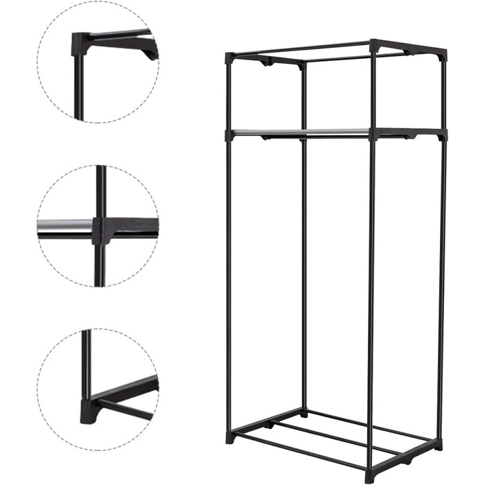 GIANTEX Wardrobe Clothes Closet with Clothes Rod & Shelf, Folding Closet 74 x 50 x 172 cm, Clothes Rack Metal Frame with Dust Cover, for Bedroom Dressing Room (Black)