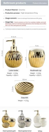 Comeon Bathroom Set, Ceramic, Soap Dispenser Set, Countertop, Toothbrush Holder, Wash Set for Home Decoration, Four-Piece Set, Silver