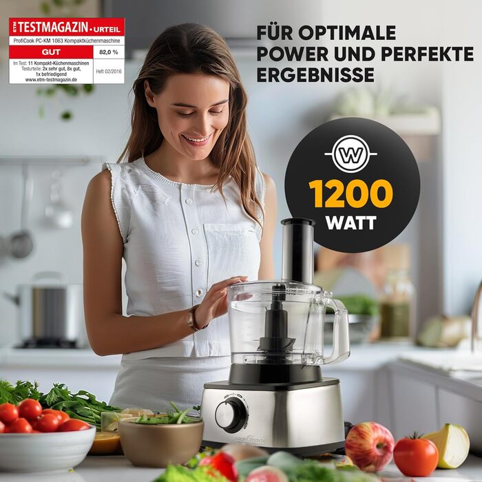 Кухонна машина ProfiCook 3-в-1: міксер, кухонний комбайн, соковитискач, 1200 Вт, 11 насадок, плавне регулювання, модель PC KM 1063