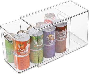 Refrigerator Organizer Drawer Set with Handle, 3-Piece Stackable Kitchen Storage Boxes with Pull-Out Drawer & Lid for Vegetables, Berries, Meat | PET Plastic Food Storage Containers (1 pack-9L)