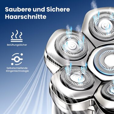 MAXGROOM 7D Glatzen Rasierer Herren - Електрична бритва для гоління голови, срібляста, акумуляторна (1400mAh), водонепроникна IPX6, Type-C