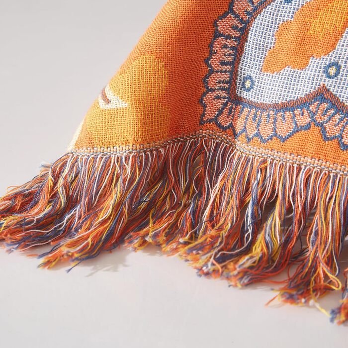 Богемна ковдра Boho Decke 100% бавовна – двостороння муслінова ковдра 150x200 см, м'яка софа/ковдра та покривало для ліжка, естетичний дизайн, ідеально для вітальні та спальні, помаранчево/блакитний колір, зірковий сон 150 x 200 см