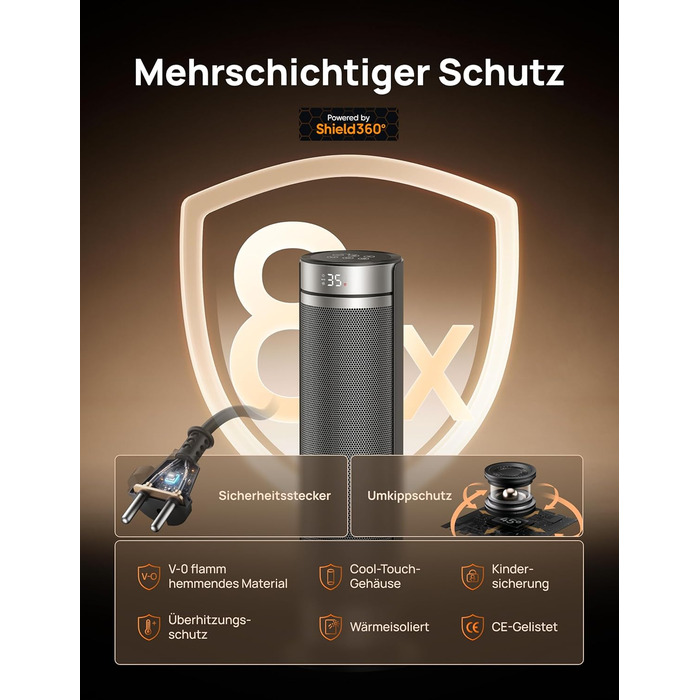 Електричний обігрівач Dreo 23 дюйми, 2000 Вт, тихий, з пультом керування, таймером 12 годин, 70° коливанням, 5 режимів, PTC кераміка з термостатом, для великих приміщень, офісу, срібний