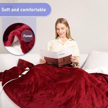 Електрична ковдра Qieryun з автовимкненням, 130x180 см, 10 режимів нагріву, таймер 8 годин, захист від перегріву, флісова ковдра, пральна машина, для дому та офісу (червона, 150 x 180 см)