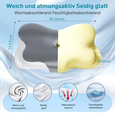 Подушка для шиї Fwoueot з піною з пам'яті, підтримуюча, для тих, хто спить на боці, спині та животі (сіра)