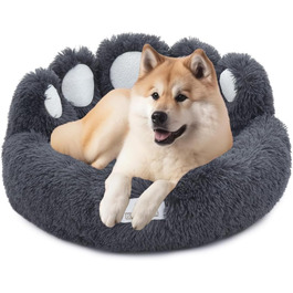 pfoten&nasen® Bear Paw Dog Bed [ ] For Medium Dogs, Washable Dog Bed, Donut Dog Bed, Round Dog Bed, Fluffy Dog Bed, Dog Bed, Donut Dog Bed. (Dark Grey, XL - 105cm)