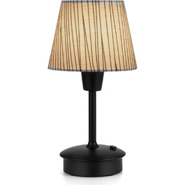 Акумуляторна настільна лампа: портативна, бездротова з димером, для дому та саду, з абажуром з льону, антична металева біла, з смугастим абажуром (чорно-білий)