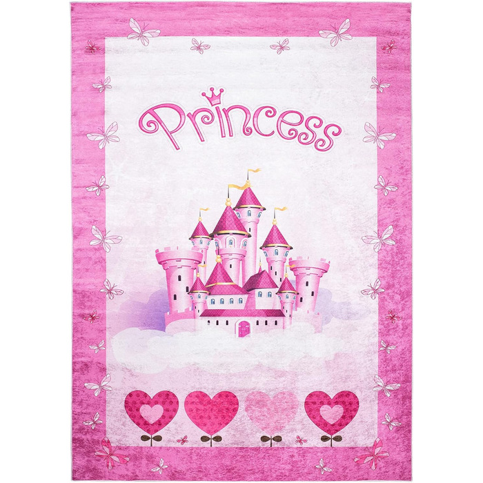 Дитячий килим TAPISO Emma, рожевий, 80x150 см, з антиковзким покриттям, принт, ÖKO-TEX, машинне прання 30°C