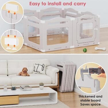 Клітка для цуценят з акрилу 60 см, 7+1 шт. з дверцятами, без ґрат, для дому, з присосками, прозора, теплий сірий колір, для собак та цуценят