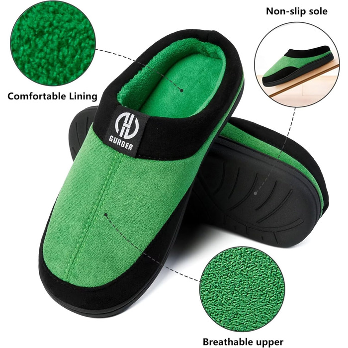 Чоловічі домашні тапочки GURGER з піною Memory Foam, антиковзаючі, для дому та вулиці, розмір 40-51, 44/45 EU, зелені