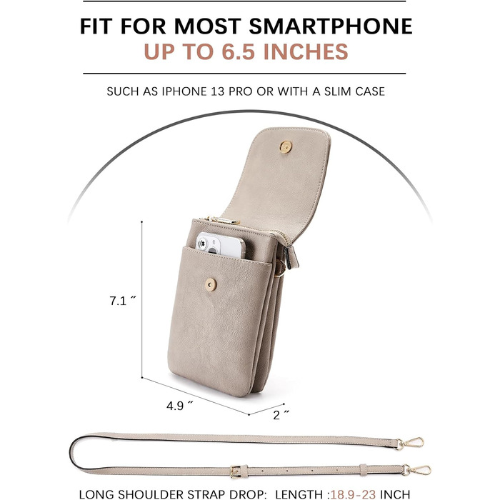 Сумка-клатч BOSTANTEN Klein через плече для телефону, сіра PU шкіра, жіноча, з гаманцем