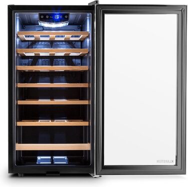 Витримання вина Klarstein Vivo Wine 26 - винний льох на 26 пляшок, 88 л, LED, регулювання температури, мінливий петельний механізм, двері з обох сторін, нержавіюча сталь, сріблястий колір