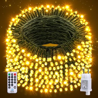 Гірлянда для прикрашання ялинки та фасаду будинку - 80м, 800 LED, з пультом, таймером, водонепроникна, 8 режимів, тепле світло