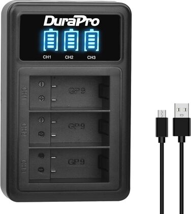 Акумулятор DuraPro 2X + LED зарядний пристрій 3-слоти USB Type-C для GoPro Hero 12/11/10/9 Black