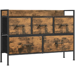 SONGMICS Chest of Drawers, Cabinet, 7 Fabric Drawers with Handles, Metal Frame, Industrial Design, Vintage Brown + Ink Black LTS137B01 (Vintage Brown + Ink Black, 29W x 98.2D x 70H cm)