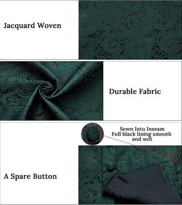 Костюмний аксесуар для чоловіків DiBanGu: 7-елементний комплект з краваткою, краватковою шпилькою та нагрудником, підходить для ділових костюмів та вечірнього одягу (Смарагдово-зелений та Чорний)