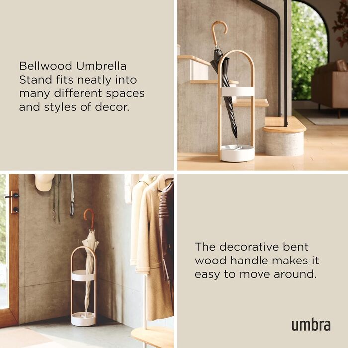 Підставка для парасоль під Umbra Bellwood, біла/натуральна, 22.2 x 22.2 x 68.6 см