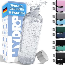 HYDROP® TEST WINNER Glass Bottle 1 Liter with Protective Sleeve - Shatterproof - Drinking Bottle Glass in 1L or 750ml, Suitable for Carbonated Drinks & Leak-Proof - Glass Water Bottle with High-Quality Gift Packaging