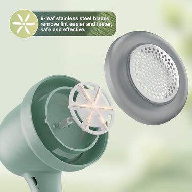 Електричний видальник ворсу з цифровим дисплеєм, 6-лезовий набір, USB-зарядка, 3 швидкості для одягу, меблів, чорний (Grün-nc9201)