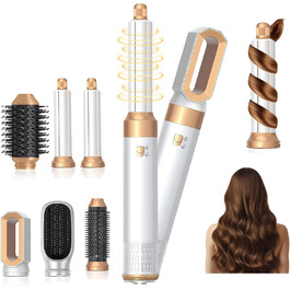 Набір для укладки волосся 6 в 1, Мультистайлер, Автоматичний локонів, Фен-щітка, Гаряча повітряна щітка, Для створення укладок, Випрямлення, Сушіння, Об'єм, Локони, Білий